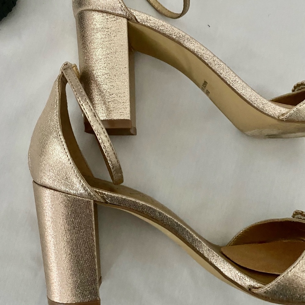 Gold Pumps gold Rose jewels chunky heels ankle strap Mischa Prom Wedding - Picture 14 of 16